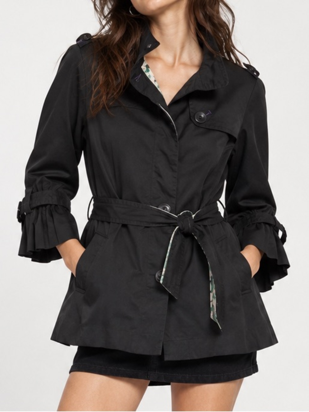 Boxfresh LTD Black Mod Belted Trench Jacket Size S